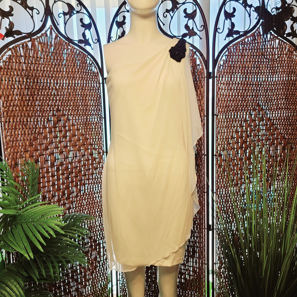 Elegant Cream One Shoulder Cocktail Dress